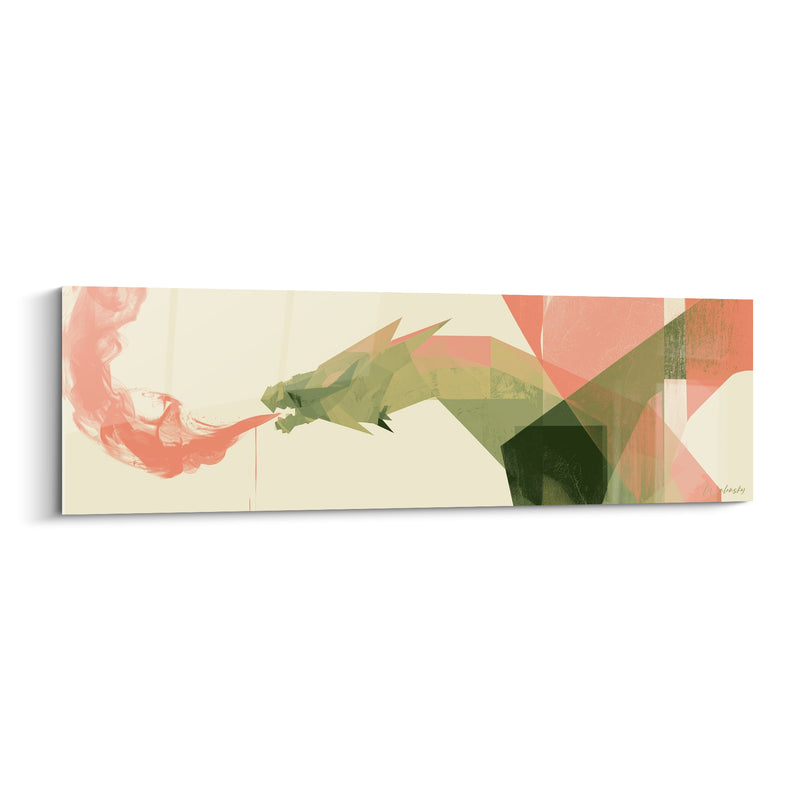 Tableau Dragon vert crachant un souffle corail - Souffle suspendu - Edition Dragon
