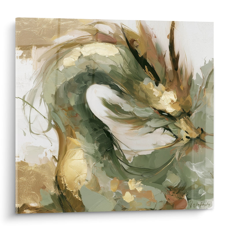 Tableau Dragon vert sauge aux écailles dorées - Souffle légendaire - Edition Dragon