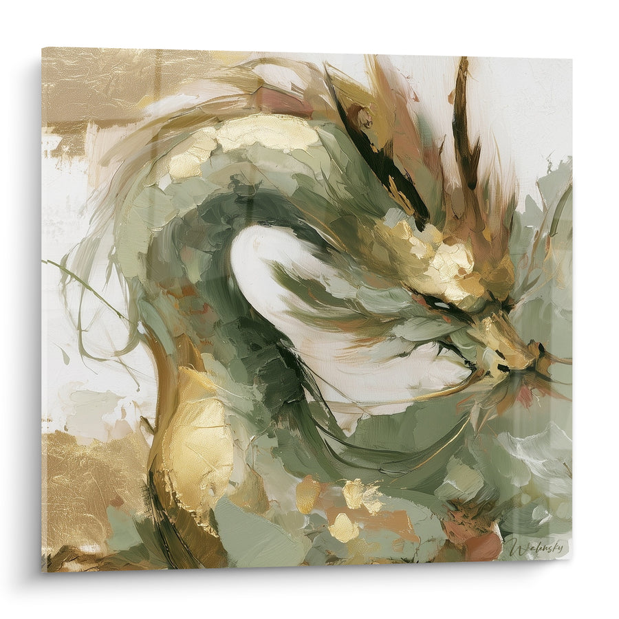 Tableau Dragon vert sauge aux écailles dorées - Souffle légendaire - Edition Dragon