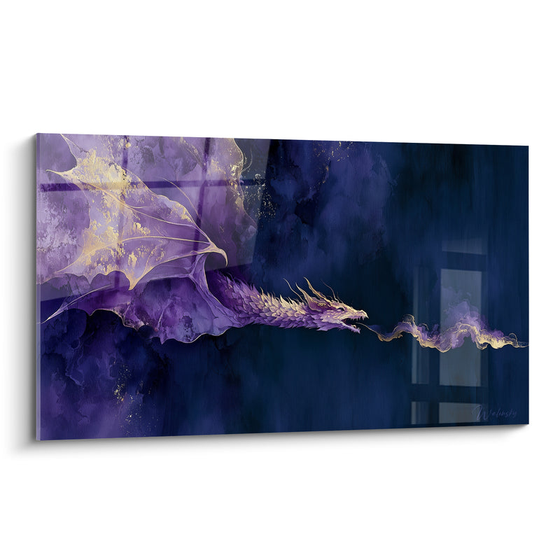 Tableau Dragon violet aux ailes dorées - Vol nocturne - Edition Dragon
