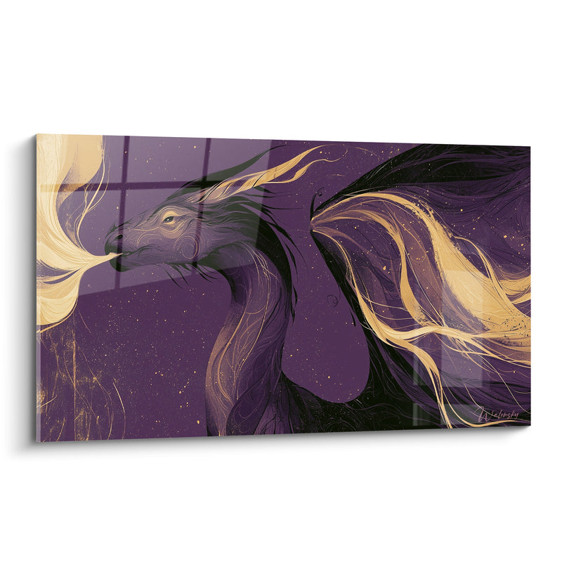 Tableau Tête violette et dorée aux mèches fluides - Éclaboussures étoilées - Edition Dragon