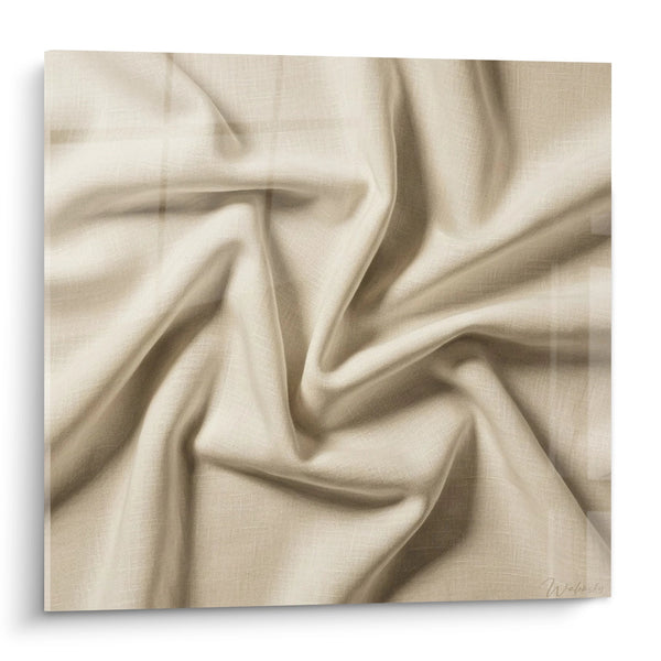 Cuadro de Seda Arrugada Beige con Pliegues Ondulantes - Suavidad Natural - Edición Japandi