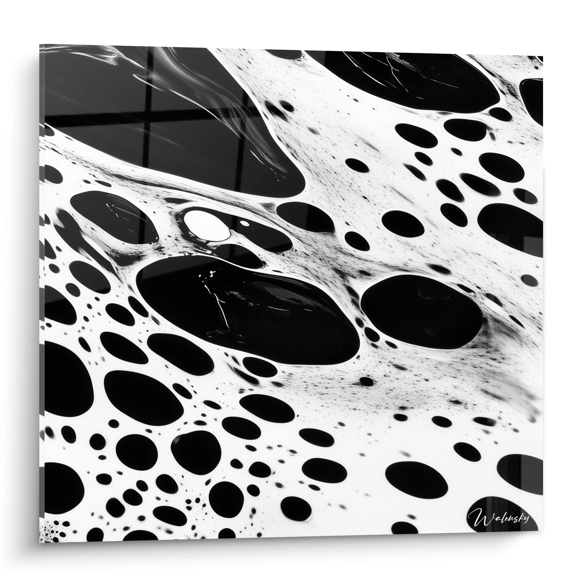 Tableau tacheté noir et blanc de Walensky avec motifs fluides et modernes