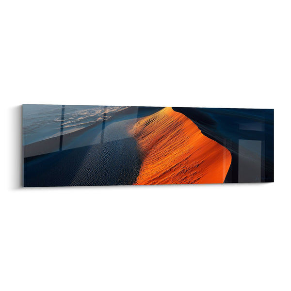 Cuadro de una duna naranja iluminada por el sol poniente con reflejos azules oceánicos - Armonía de los elementos - Edición Feng shui Noreste Tierra