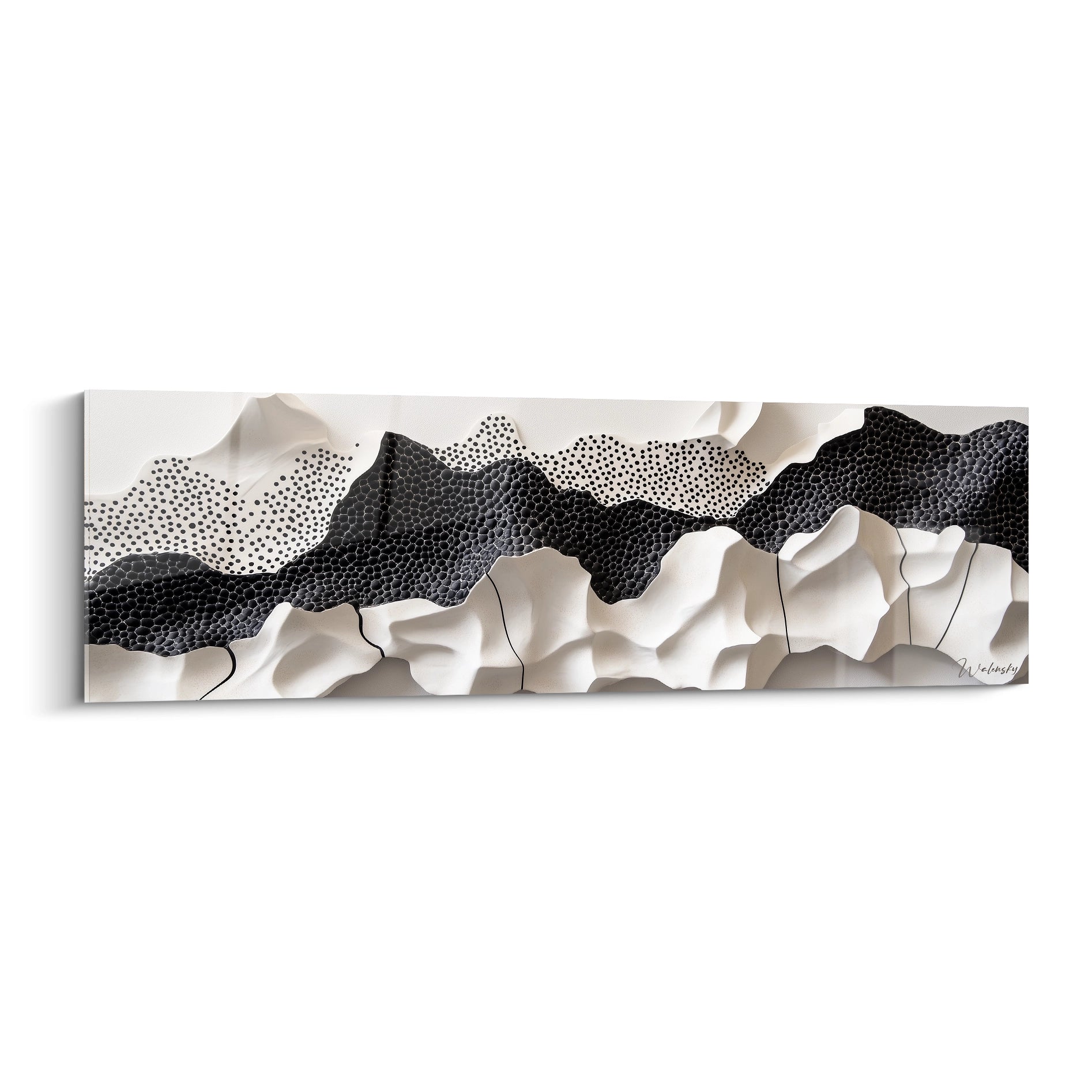 Tableau expressionniste abstrait de Walensky avec des vagues blanches et noires texturées