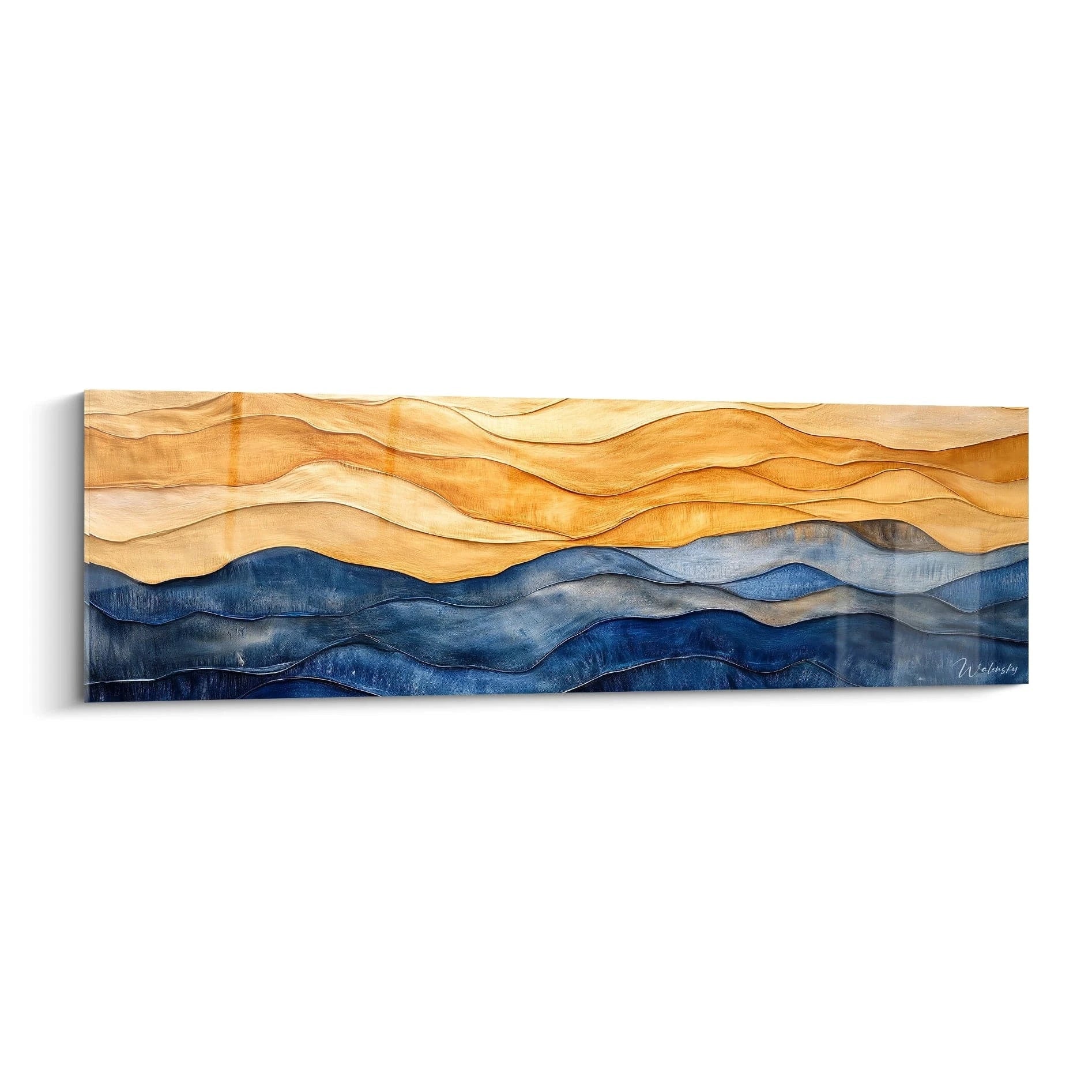 Tableau texturé abstrait par Walensky avec des vagues en dégradé de bleu et de beige