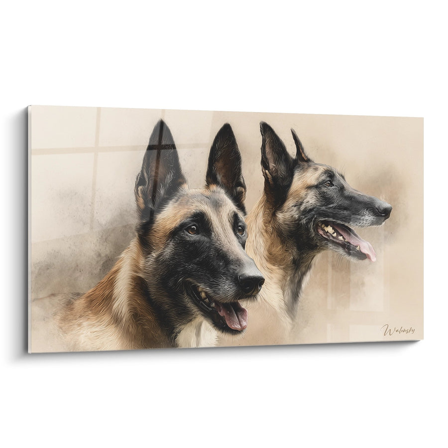 Tableau Duo de Bergers Belges Malinois aux Regards Expressifs - Complicité Canine - Edition Berger Belge Malinois