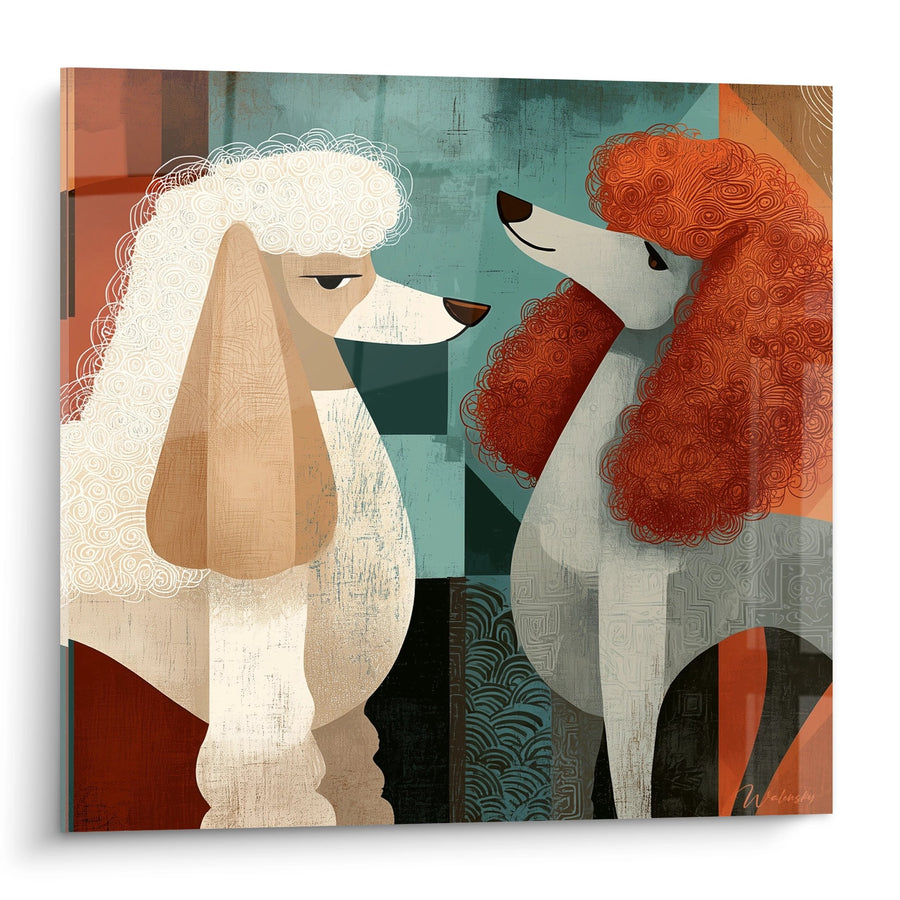 Stylized Poodle Duo Wall Art with Geometric Textures - Modern Companionship - Poodle Edition