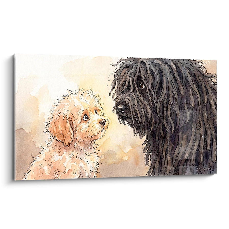 Tableau Duo de Chiens aux Pelages Contrastés - Complicité Canine - Edition Puli