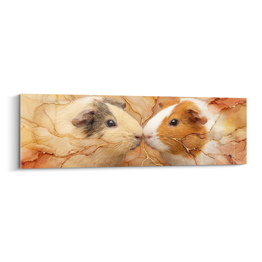 Tableau Duo de Cochons d'Inde sur Fond Marbré Doré - Tendresse Complice - Edition Cochon d'inde