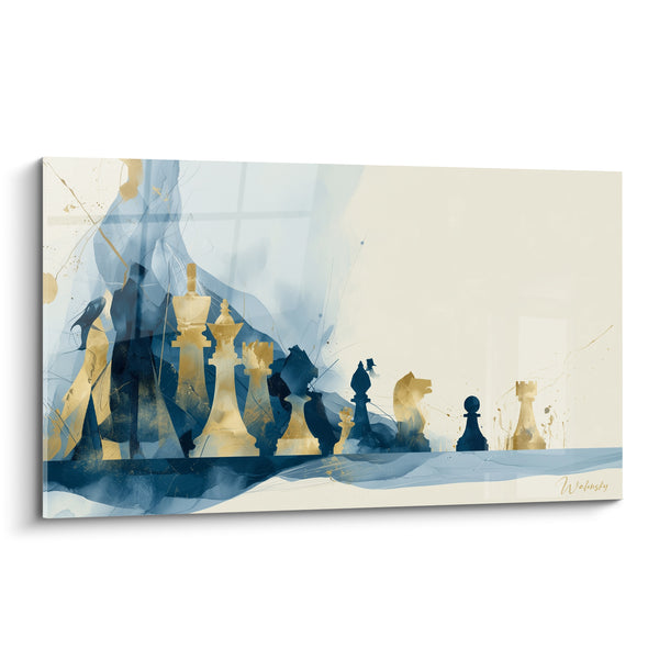 Tableau Rangée de pièces bleu marine et doré diluées - Tour et fou alignés - Edition Echecs