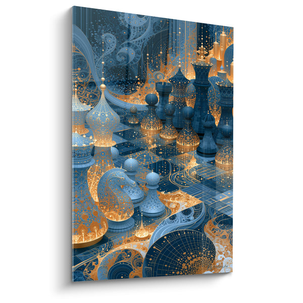 Tableau Cavalier bleu et doré aux motifs ciselés - Ornements filigranés dorés - Edition Echecs