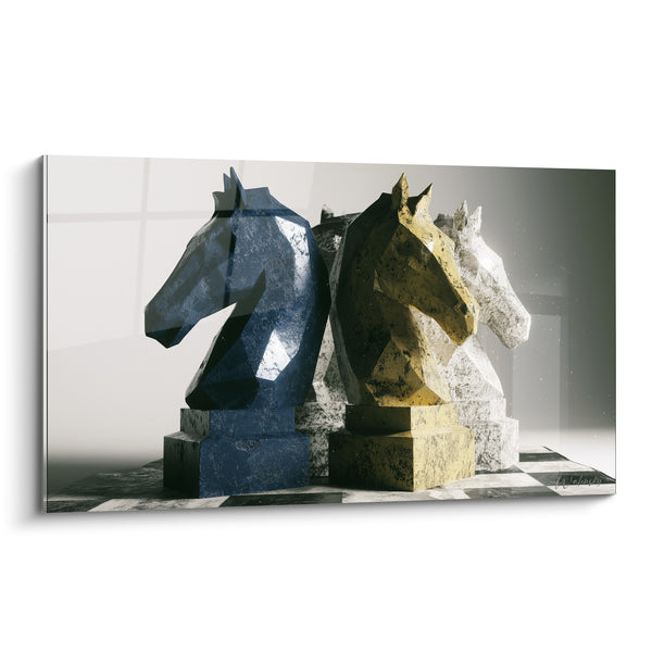 Tableau Cavaliers échecs bleu marine et doré - Alliance stratégique - Edition Echecs