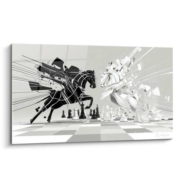 Tableau Chevaux noir et blanc face à face - Duel suspendu - Edition Echecs