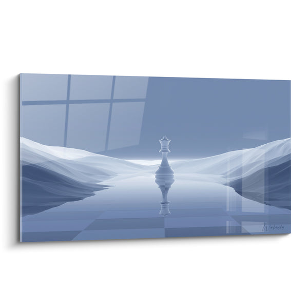 Tableau Reine blanche et bleu givré entre dunes vaporeuses - Reflet sur sol miroitant - Edition Echecs