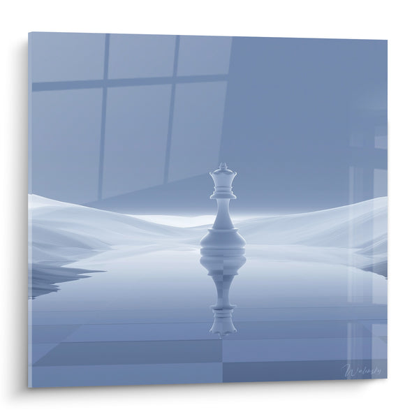 Tableau Reine blanche sur plateau bleu ondulant - Solitude royale - Edition Echecs