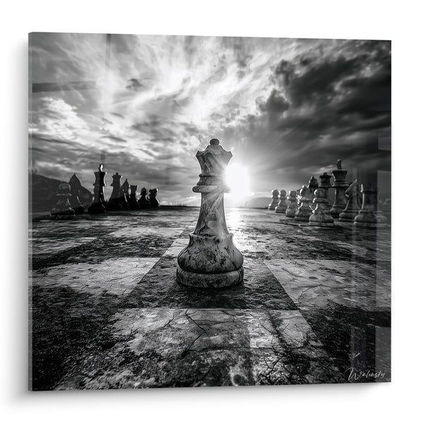 Tableau Reine d'échecs marbrée face au soleil - Duel de titans - Edition Echecs