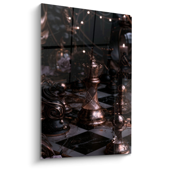 Tableau Roi doré et cavalier noir sculptés - Nuit stratégique - Edition Echecs