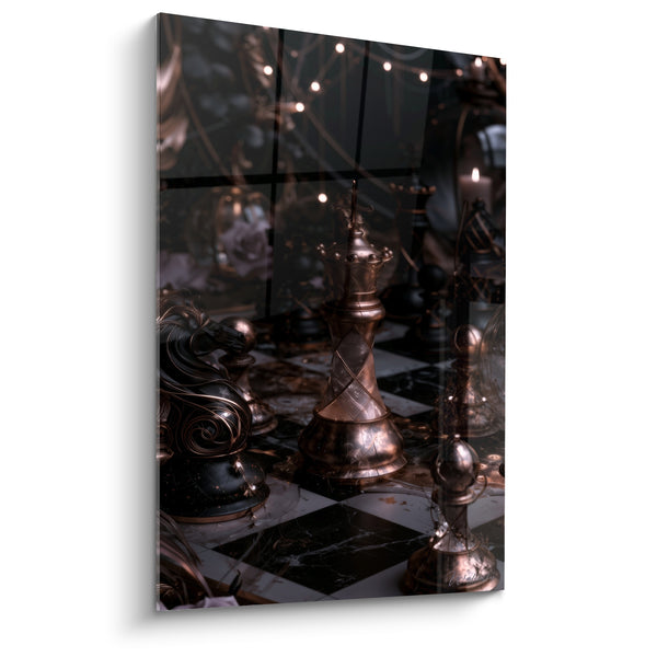 Tableau Roi doré et cavalier noir sculptés - Nuit stratégique - Edition Echecs