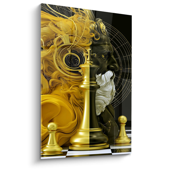 Tableau Roi doré et noir barbe tourbillonnante - Visage divisé aux mèches - Edition Echecs