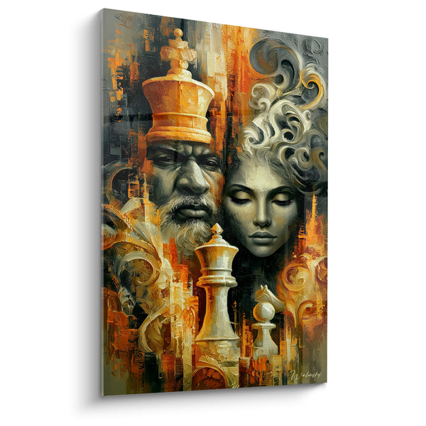 Tableau Roi et reine aux visages sculptés - Duel des monarques - Edition Echecs