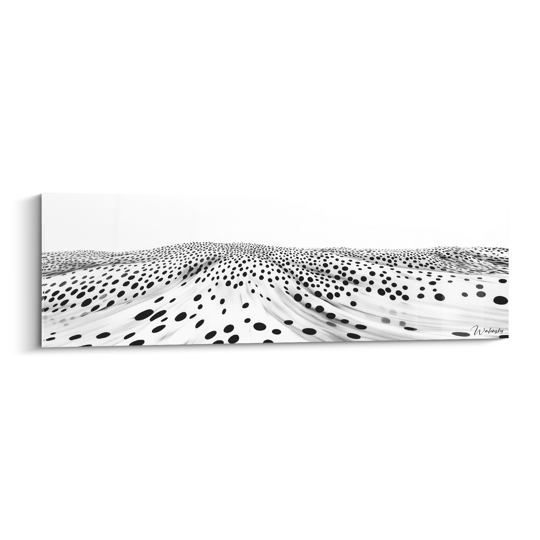 Tableau tacheté noir et blanc de Walensky représentant un paysage abstrait avec des motifs circulaires