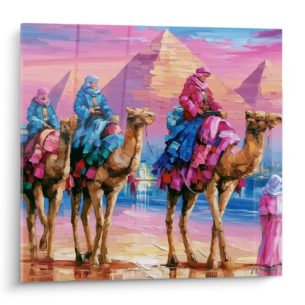 Tableau Caravane de chameaux dorés et roses - Traversée du désert - Edition egypte