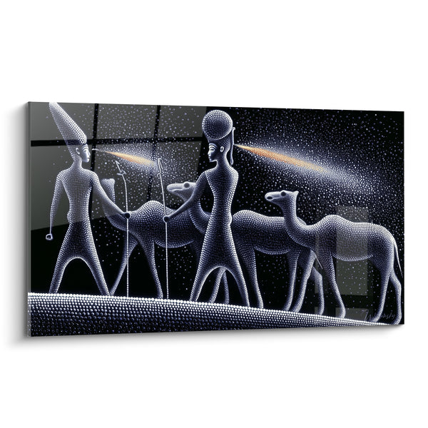 Tableau Silhouettes noires et blanches avec chameaux - Caravane des étoiles - Edition egypte
