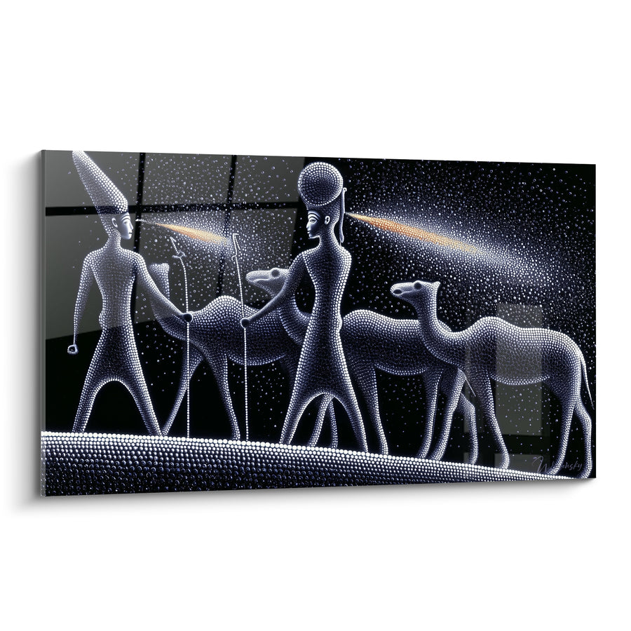 Tableau Silhouettes noires et blanches avec chameaux - Caravane des étoiles - Edition egypte