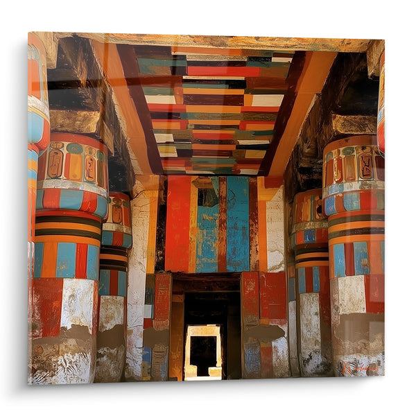 Tableau Colonnade de temple ocre et turquoise peinte - Passage vers l'éternité - Edition egypte