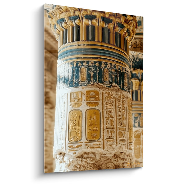 Tableau Colonne hiéroglyphes dorés et bleu pétrole - Vestige sacré - Edition egypte