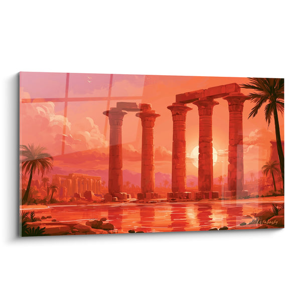 Tableau Colonnes de temple orange et rose - Crépuscule antique - Edition egypte