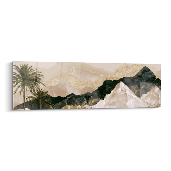Tableau Montagnes marbrées noires et dorées aux palmiers - Crêtes veinées scintillantes - Edition egypte