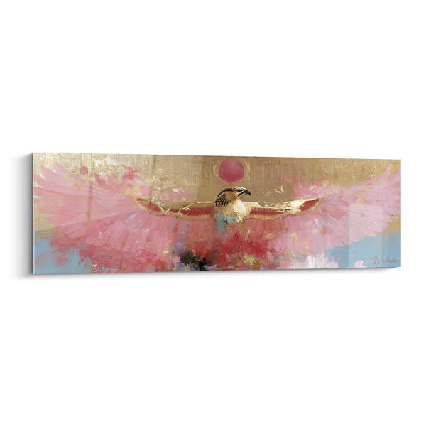 Tableau Faucon aux ailes roses et dorées déployées - Disque solaire pourpre - Edition egypte