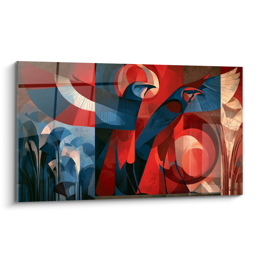 Tableau Faucons stylisés bleu et rouge égyptiens - Gardiens ailés - Edition egypte