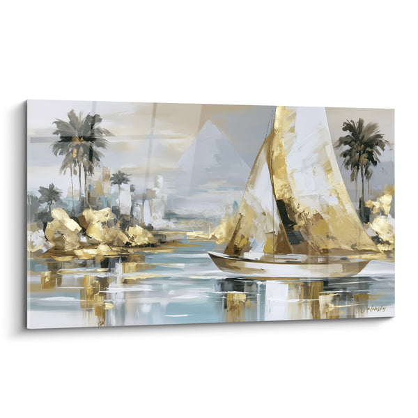 Tableau Felouque dorée aux voiles gonflées - Voyage sur le Nil - Edition egypte