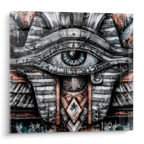 Tableau Œil d'Horus gris et cuivré texturé - Vigie millénaire - Edition egypte