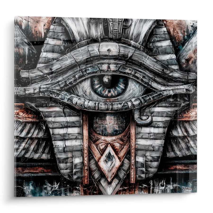 Tableau Œil d'Horus gris et cuivré texturé - Vigie millénaire - Edition egypte