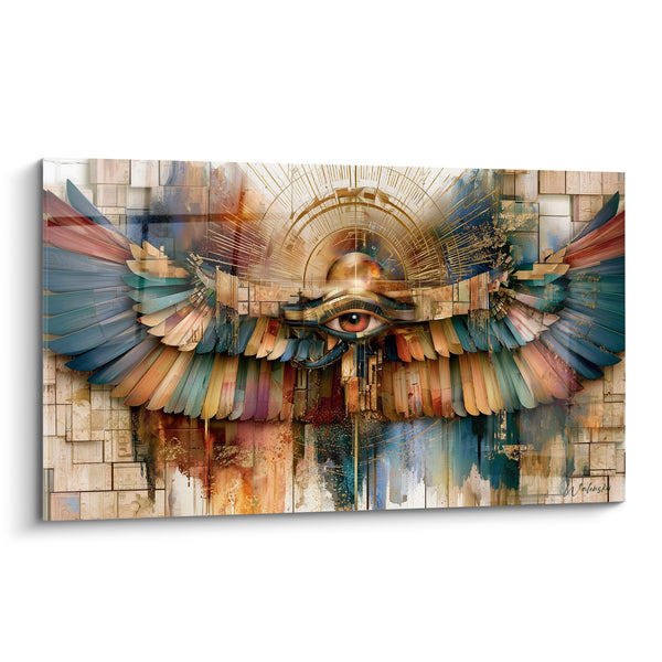 Tableau Œil d'Horus ailé bleu et doré - Veille sacrée - Edition egypte