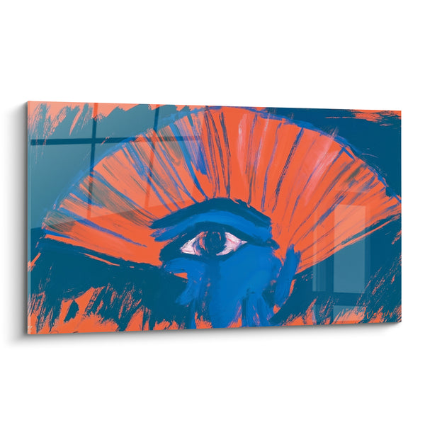 Tableau Œil d'Horus bleu et orange rayonnant - Éventail de rayures peintes - Edition egypte