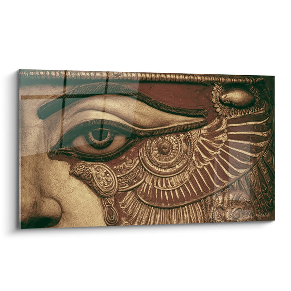 Tableau Œil doré et brun aux plumes gravées - Sourcil arqué serpent orné - Edition egypte