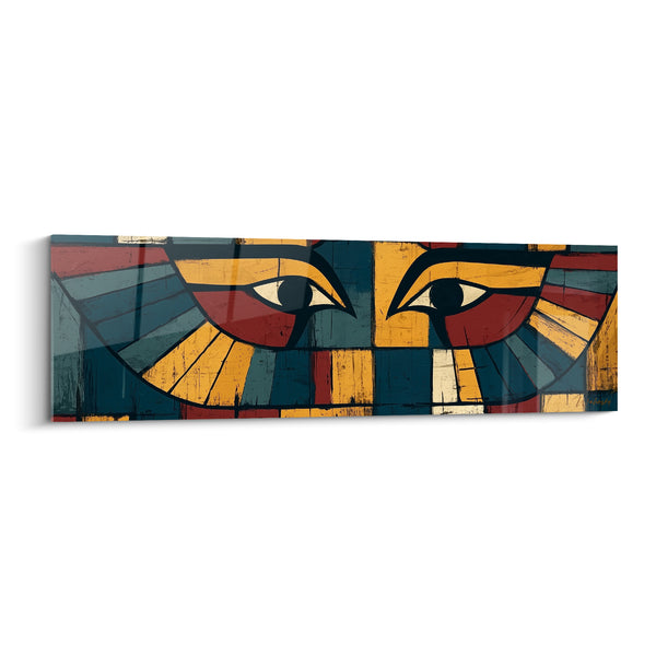 Tableau Ailes déployées bleu pétrole et jaune moutarde géométriques - Deux yeux jumeaux - Edition egypte