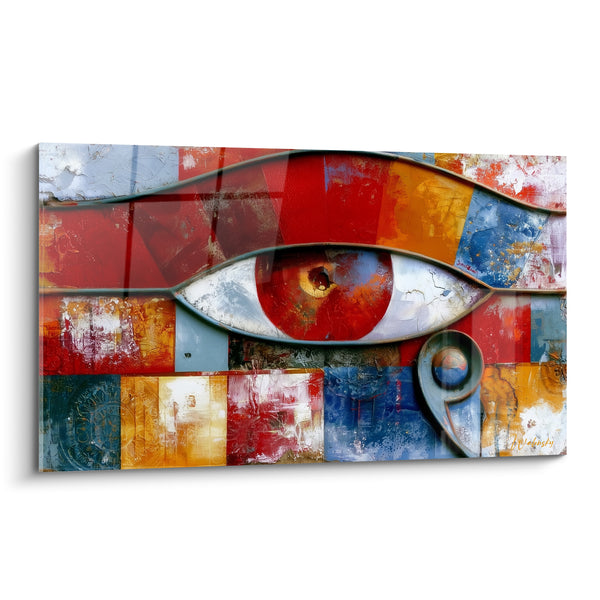 Tableau Œil d'Horus rouge et bleu patchwork - Veille du gardien - Edition egypte