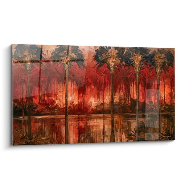 Tableau Palmiers rouges au bord d'une oasis - Braise du désert - Edition egypte