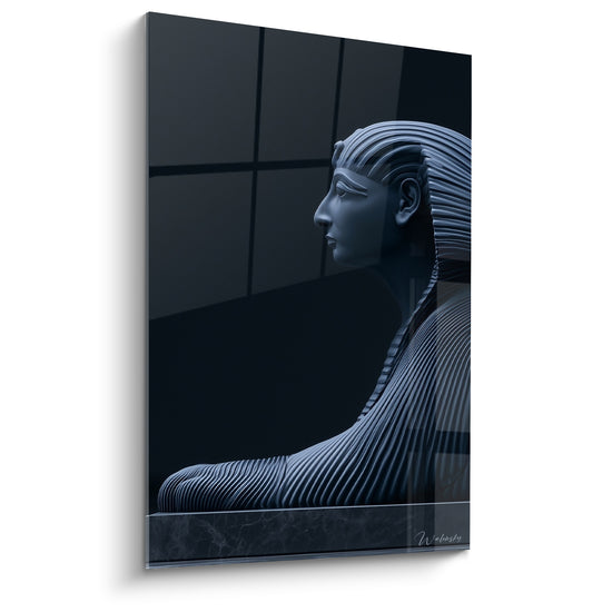 Tableau Pharaon anthracite et bleu nuit sculpté - Gardien immobile - Edition egypte