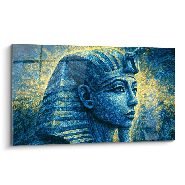 Tableau Pharaon bleu et doré aux tourbillons - Éveil du pharaon - Edition egypte