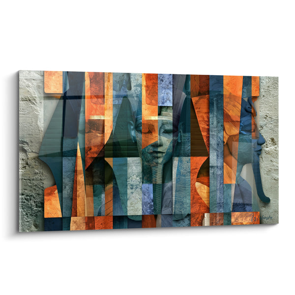 Tableau Pharaon bleu et orange en bandes verticales - Yeux clos fragmentés - Edition egypte