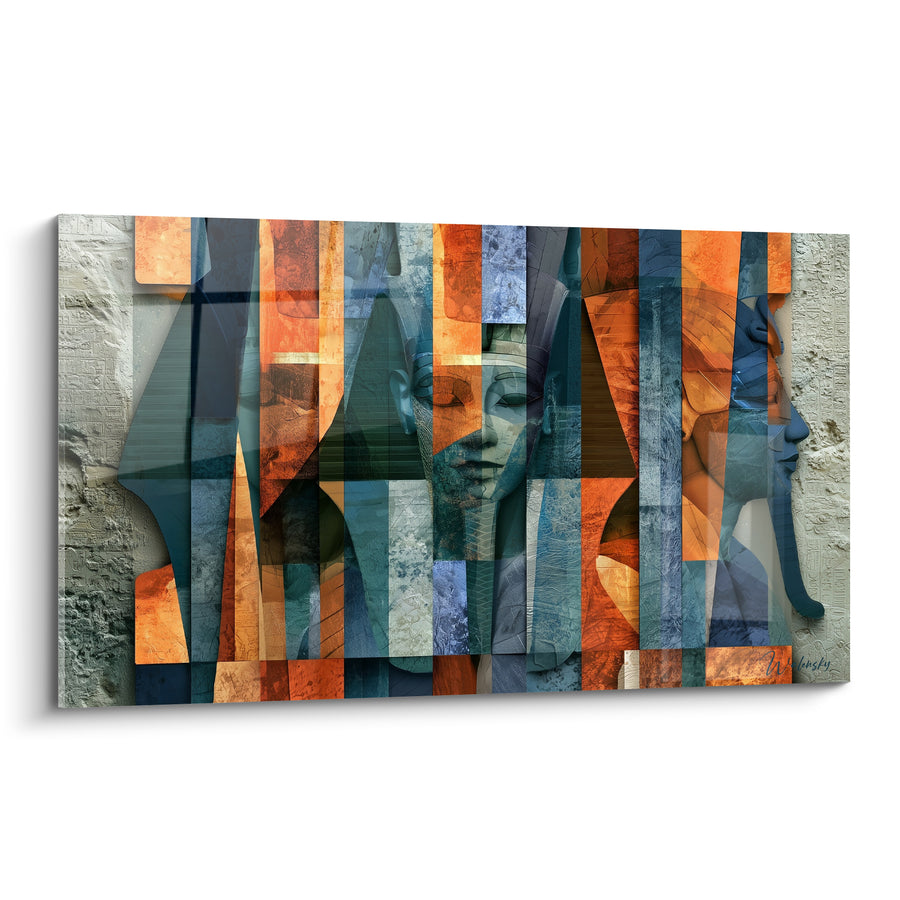 Tableau Pharaon bleu et orange en bandes verticales - Yeux clos fragmentés - Edition egypte