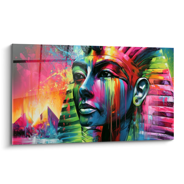 Tableau Pharaon aux coulures roses et vertes - Éruption chromatique - Edition egypte