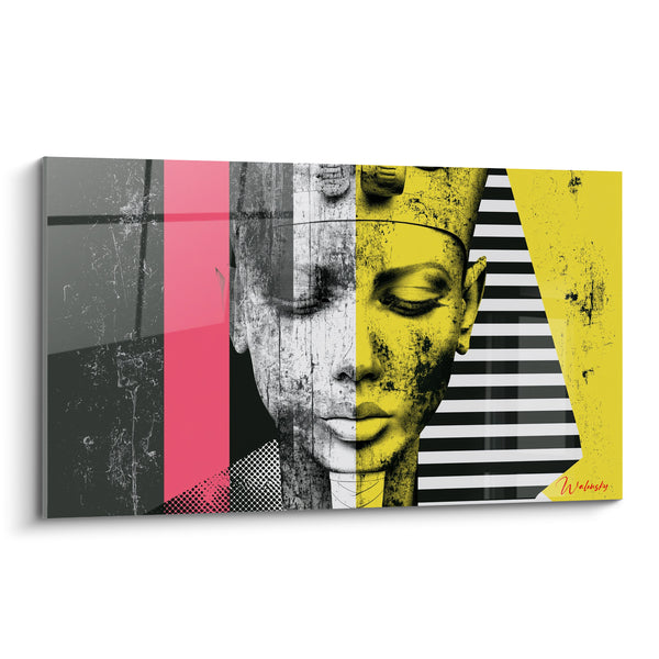 Tableau Pharaon bicolore gris et jaune graphique - Double regard millénaire - Edition egypte